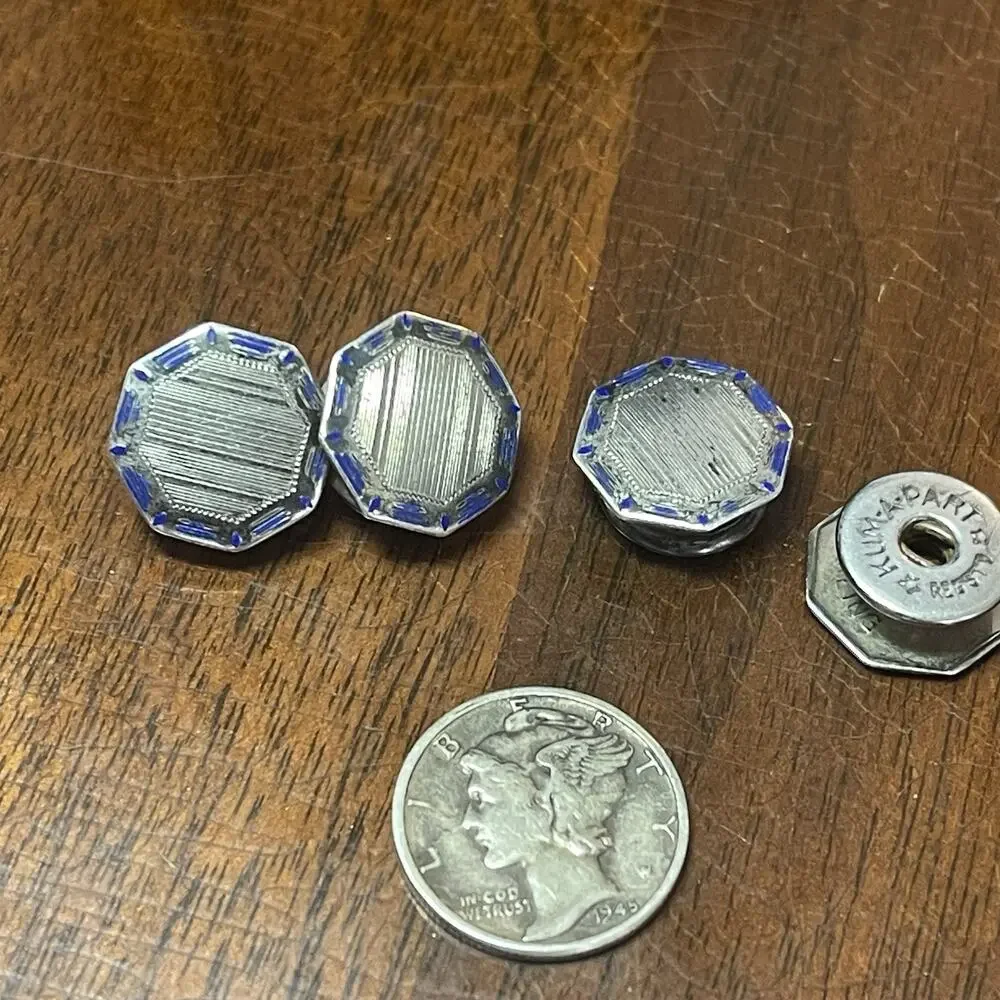 Vintage Sterling Blue Painted Cuff Links